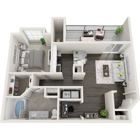 Floor plan for 1 bed, 1 bath, 767 sqft